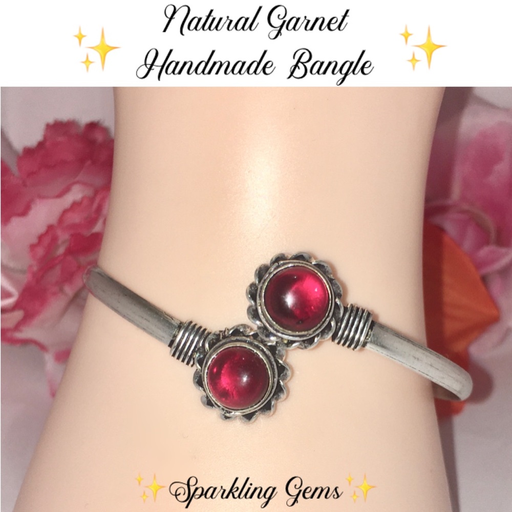 🆒 Exquisite Garnet Gemstone Handmade Boho Bangle